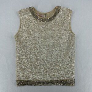 Vintage 60s Imperial Imports Beaded Sequin Wool Shell Top Hong Kong Ivory M